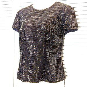 Vtg OLEG CASSINI Black Tie Silk Beaded Top Copper Brown Sz 12 Formal Cap Sleeve